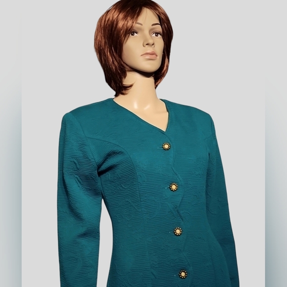 Vintage Savannah Fitted Knit Shirt  Dress Fall Office Party / Sz 5 / Teal - Picture 6 of 16